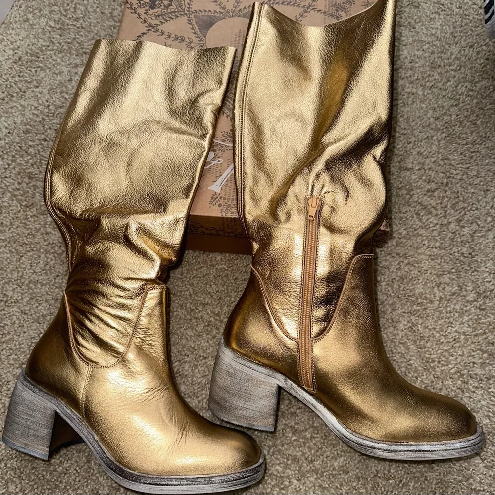 FREE PEOPLE Leather Metallic Boots